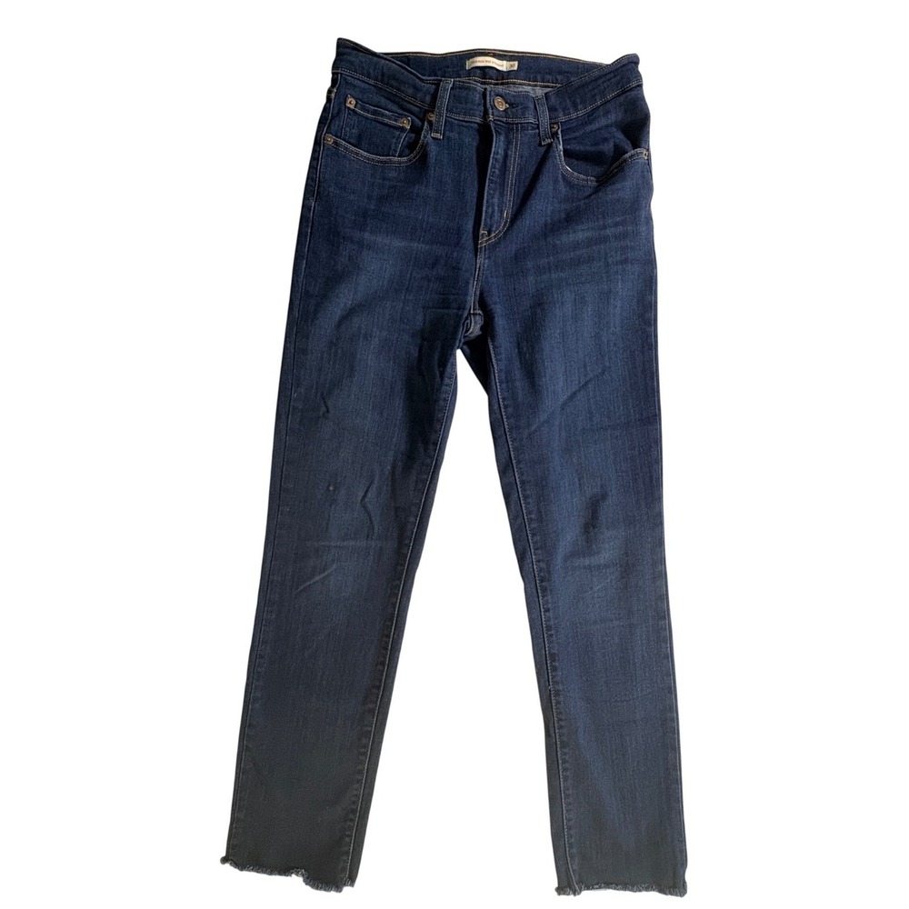 Levi's 724 High Rise Straight Jeans Womens 30 Dark Wash Raw Hem Stretch Denim